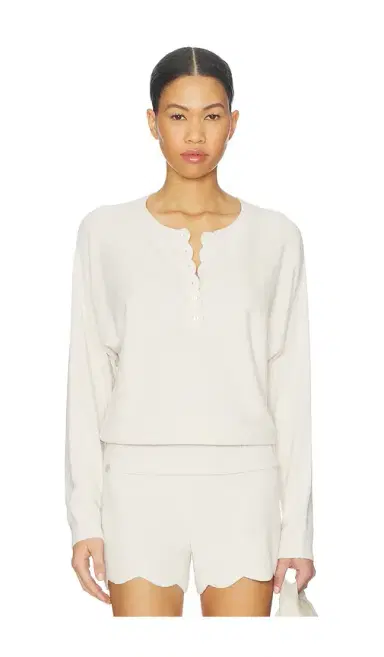 Barefoot Dreams CozyChic Ultra Lite Scallop Dolman Henley Top | Thumbnail 1