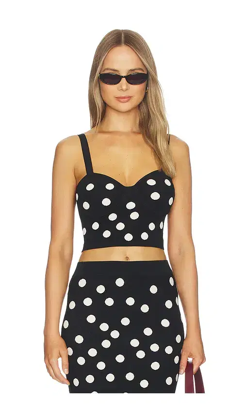 L'AGENCE Tula Polka Dot Bra Knit Top