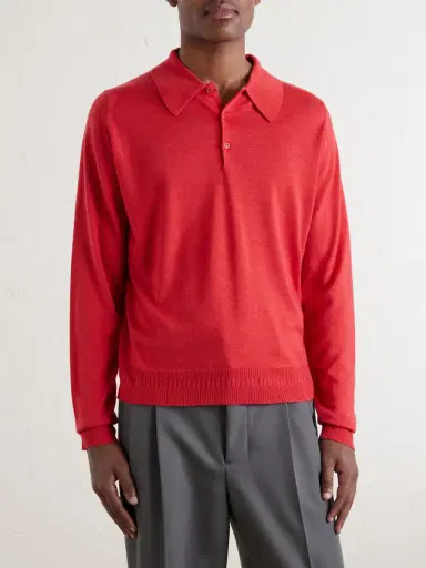 John Smedley Bill Nighy Cashmere and Silk-Blend Polo T-Shirt - Men | Thumbnail 3 John Smedley Bill Nighy Cashmere and Silk-Blend Polo T-Shirt - Men | Thumbnail 3