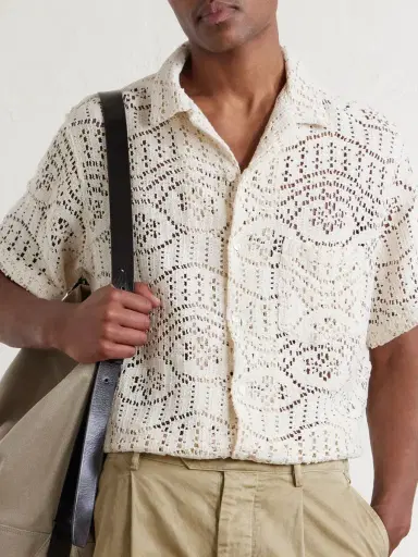 Portuguese Flannel Camp-Collar Crocheted Cotton-Blend Shirt - Men | Thumbnail 5 Portuguese Flannel Camp-Collar Crocheted Cotton-Blend Shirt - Men | Thumbnail 5