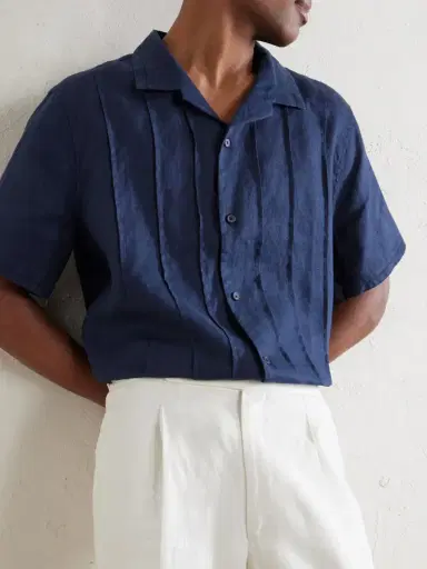 MR P. Camp-Collar Embroidered Pintucked Linen Shirt - Men | Thumbnail 5