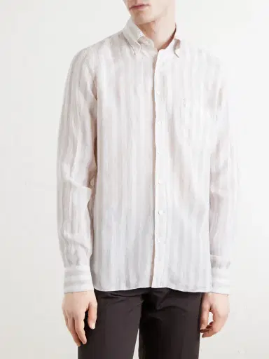 J. Mueser Button-Down Collar Striped Linen Shirt - Men | Thumbnail 3