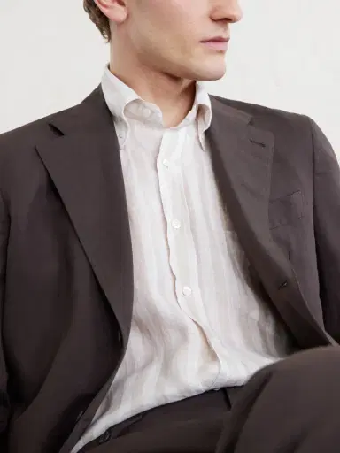 J. Mueser Button-Down Collar Striped Linen Shirt - Men | Thumbnail 5