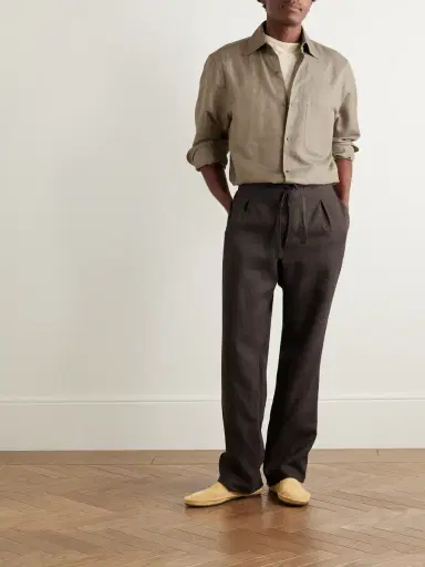 Stòffa Straight-Leg Pleated Linen Drawstring Trousers - Men | Thumbnail 2