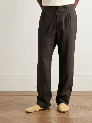 Stòffa Straight-Leg Pleated Linen Drawstring Trousers - Men | Thumbnail 3