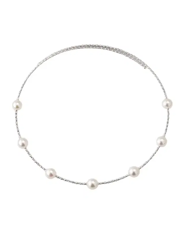 18K White Gold Sparkle Akoya Pearl Choker Necklace