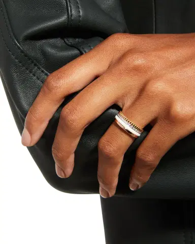 Boucheron Quatre 18K Tricolor Gold & Ceramic Diamond Ring | Thumbnail 2
