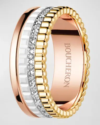 Boucheron Quatre 18K Tricolor Gold & Ceramic Diamond Ring | Thumbnail 3