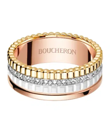Boucheron Quatre 18K Tricolor Gold & Ceramic Diamond Ring | Thumbnail 1