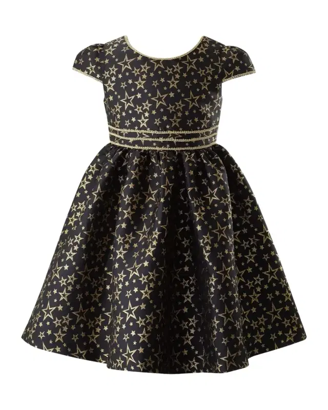 Rachel Riley Girl 's Star-Print Damask Dress, Size 2-10