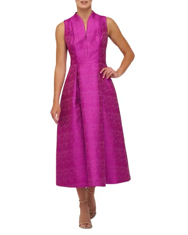 Allegra V-Neck Pleated Jacquard A-Line Dress