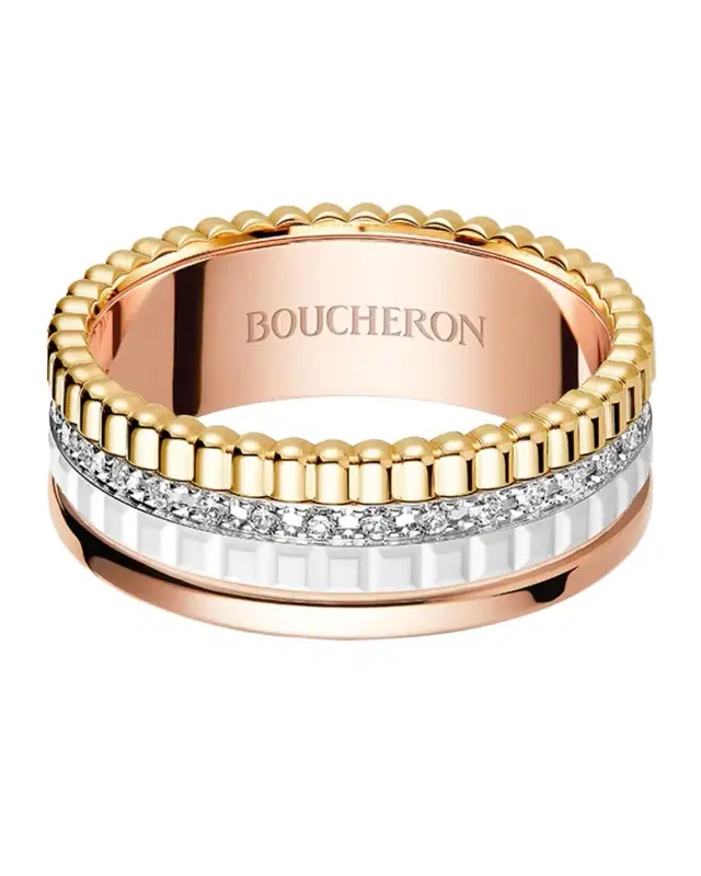 Quatre 18K Tricolor Gold & Ceramic Diamond Ring