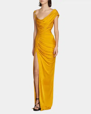 Versace Draped Vicose Liquid Jersey Slit Gown | Thumbnail 4 Versace Draped Vicose Liquid Jersey Slit Gown | Thumbnail 4