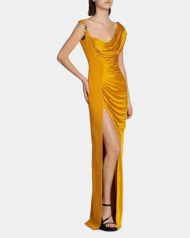 Versace Draped Vicose Liquid Jersey Slit Gown | Thumbnail 6 Versace Draped Vicose Liquid Jersey Slit Gown | Thumbnail 6