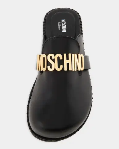 MOSCHINO Men's M Logo Leather Mules | Thumbnail 4 MOSCHINO Men's M Logo Leather Mules | Thumbnail 4