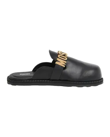MOSCHINO Men's M Logo Leather Mules | Thumbnail 1 MOSCHINO Men's M Logo Leather Mules | Thumbnail 1