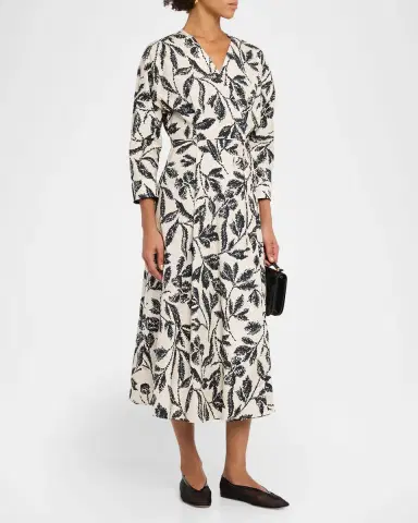 Max Mara Botanical-Print Cotton Poplin Midi Wrap Dress | Thumbnail 4 Max Mara Botanical-Print Cotton Poplin Midi Wrap Dress | Thumbnail 4