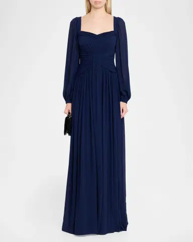 BADGLEY MISCHKA Draped Blouson-Sleeve Sweetheart Gown | Thumbnail 2