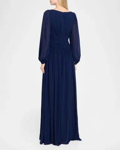 BADGLEY MISCHKA Draped Blouson-Sleeve Sweetheart Gown | Thumbnail 3