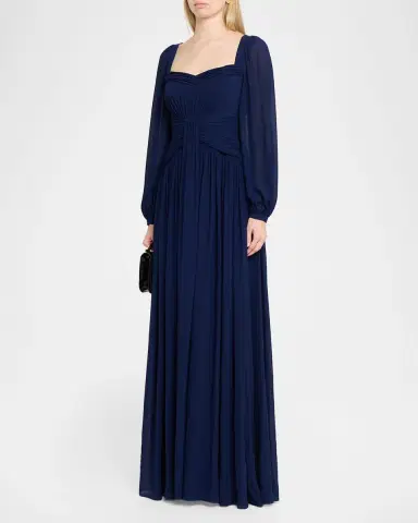 BADGLEY MISCHKA Draped Blouson-Sleeve Sweetheart Gown | Thumbnail 4