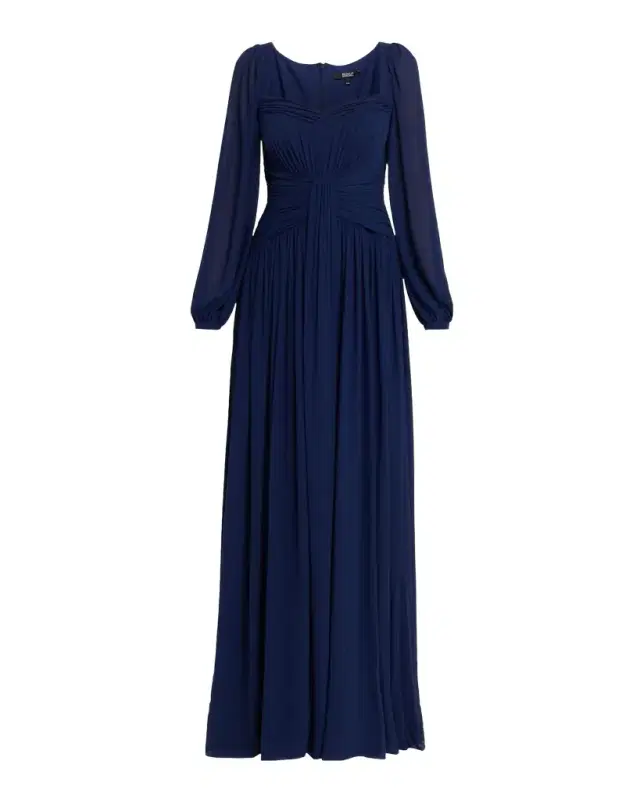 Draped Blouson-Sleeve Sweetheart Gown