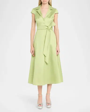 BADGLEY MISCHKA Belted Cap-Sleeve Pebble Gazar Midi Shirtdress | Thumbnail 2 BADGLEY MISCHKA Belted Cap-Sleeve Pebble Gazar Midi Shirtdress | Thumbnail 2