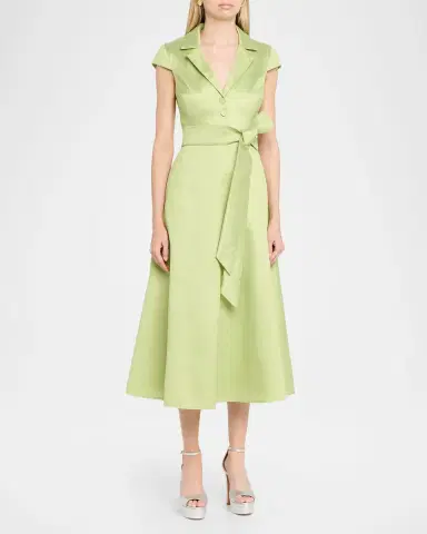 BADGLEY MISCHKA Belted Cap-Sleeve Pebble Gazar Midi Shirtdress | Thumbnail 4 BADGLEY MISCHKA Belted Cap-Sleeve Pebble Gazar Midi Shirtdress | Thumbnail 4