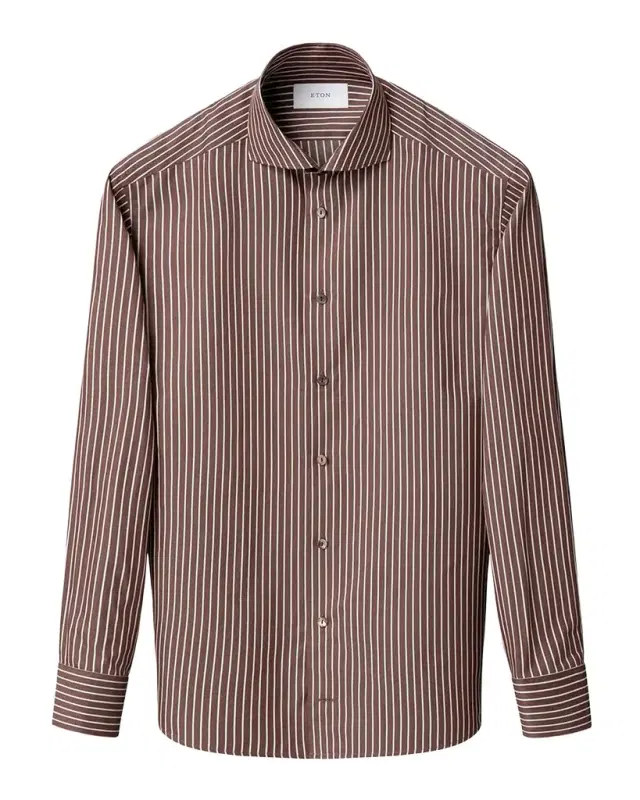 Men's Slim Fit Stripe Cotton and Silk Dress Shirt
