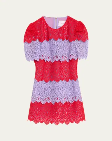 Carolina Herrera Tiered Colorblock Lace Short-Sleeve Mini Dress | Thumbnail 4 Carolina Herrera Tiered Colorblock Lace Short-Sleeve Mini Dress | Thumbnail 4
