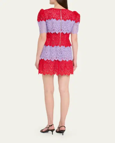 Carolina Herrera Tiered Colorblock Lace Short-Sleeve Mini Dress | Thumbnail 6 Carolina Herrera Tiered Colorblock Lace Short-Sleeve Mini Dress | Thumbnail 6