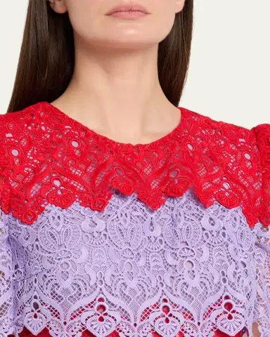 Carolina Herrera Tiered Colorblock Lace Short-Sleeve Mini Dress | Thumbnail 8 Carolina Herrera Tiered Colorblock Lace Short-Sleeve Mini Dress | Thumbnail 8