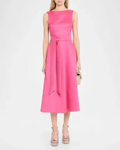 BADGLEY MISCHKA Sleeveless Bateau-Neck Gazar Midi Dress | Thumbnail 2