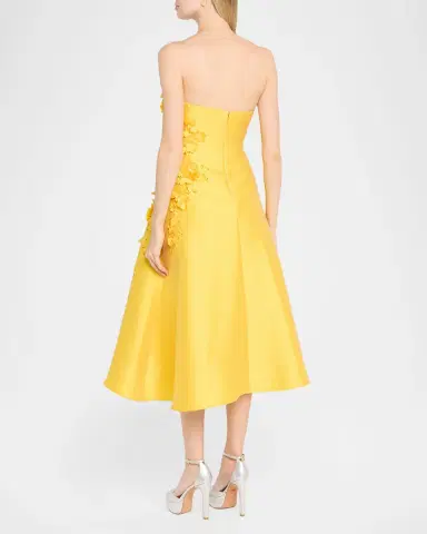 BADGLEY MISCHKA Strapless Floral Applique Gazar Midi Dress | Thumbnail 3 BADGLEY MISCHKA Strapless Floral Applique Gazar Midi Dress | Thumbnail 3