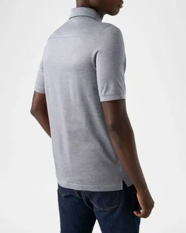 Eton Men's Filo di Scozia Cotton Jaquard Polo Shirt | Thumbnail 2