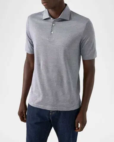 Eton Men's Filo di Scozia Cotton Jaquard Polo Shirt | Thumbnail 3