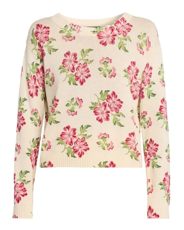 Editto Floral-Print Cotton Jacquard Knit Sweater