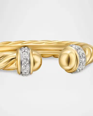 David Yurman Modern Cable Open Ring in 18K Gold with Diamonds, 2.8mm | Thumbnail 2