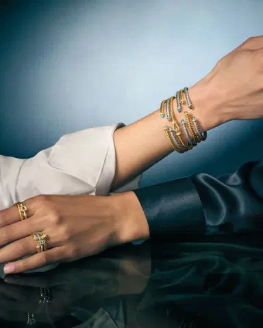 David Yurman Modern Cable Open Ring in 18K Gold with Diamonds, 2.8mm | Thumbnail 3