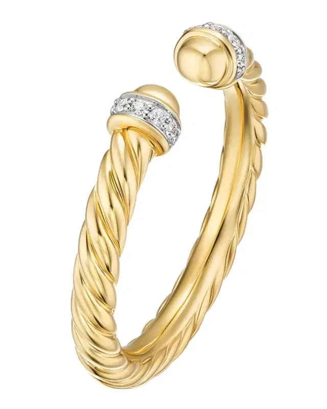 Modern Cable Open Ring in 18K Gold with Diamonds, 2.8mm