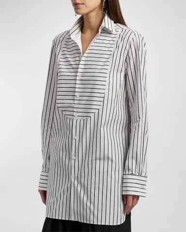Ralph Lauren Collection Striped Cotton Poplin Bib-Front Shirt | Thumbnail 4 Ralph Lauren Collection Striped Cotton Poplin Bib-Front Shirt | Thumbnail 4