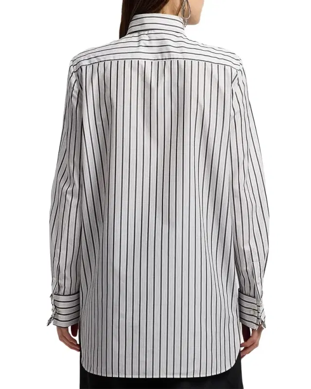 Striped Cotton Poplin Bib-Front Shirt