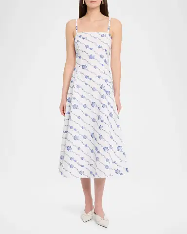 Rosie Assoulin Drop Me A Note Embroidered Poplin Sleeveless Midi Dress | Thumbnail 2 Rosie Assoulin Drop Me A Note Embroidered Poplin Sleeveless Midi Dress | Thumbnail 2