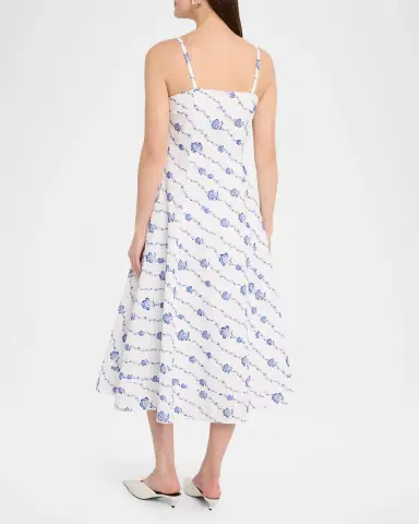 Rosie Assoulin Drop Me A Note Embroidered Poplin Sleeveless Midi Dress | Thumbnail 3 Rosie Assoulin Drop Me A Note Embroidered Poplin Sleeveless Midi Dress | Thumbnail 3