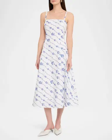 Rosie Assoulin Drop Me A Note Embroidered Poplin Sleeveless Midi Dress | Thumbnail 4 Rosie Assoulin Drop Me A Note Embroidered Poplin Sleeveless Midi Dress | Thumbnail 4