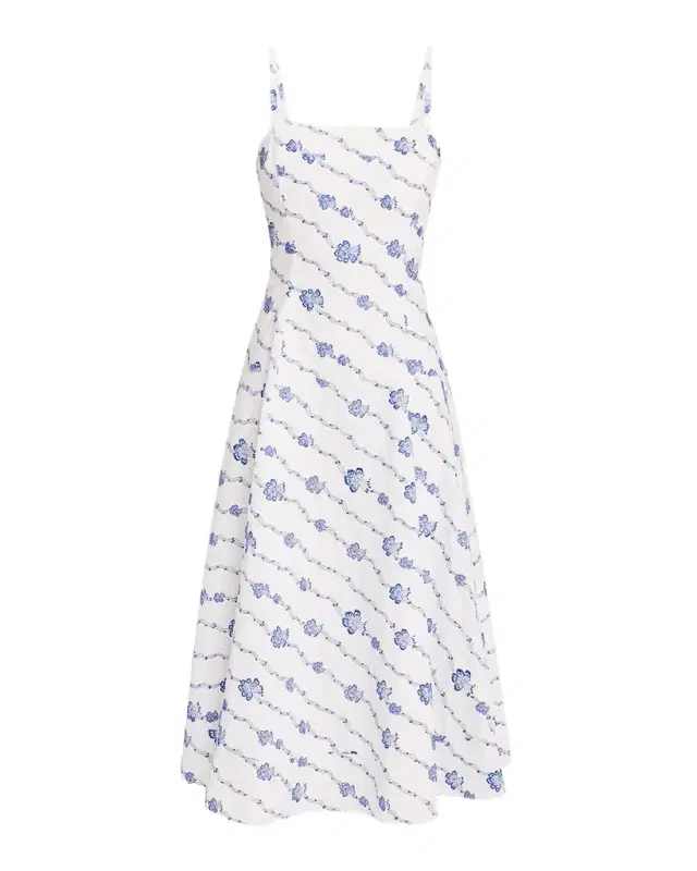 Drop Me A Note Embroidered Poplin Sleeveless Midi Dress