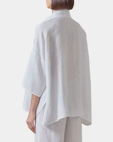 Eskandar Sloped Shoulder Wide A-Line Pleated Collar Short Sleeve Shirt - Mid Length | Thumbnail 3 Eskandar Sloped Shoulder Wide A-Line Pleated Collar Short Sleeve Shirt - Mid Length | Thumbnail 3