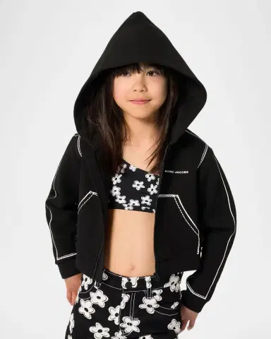 Marc Jacobs Girl's Contrast-Stitched Zip-Front Hoodie, Size 8-12 | Thumbnail 2