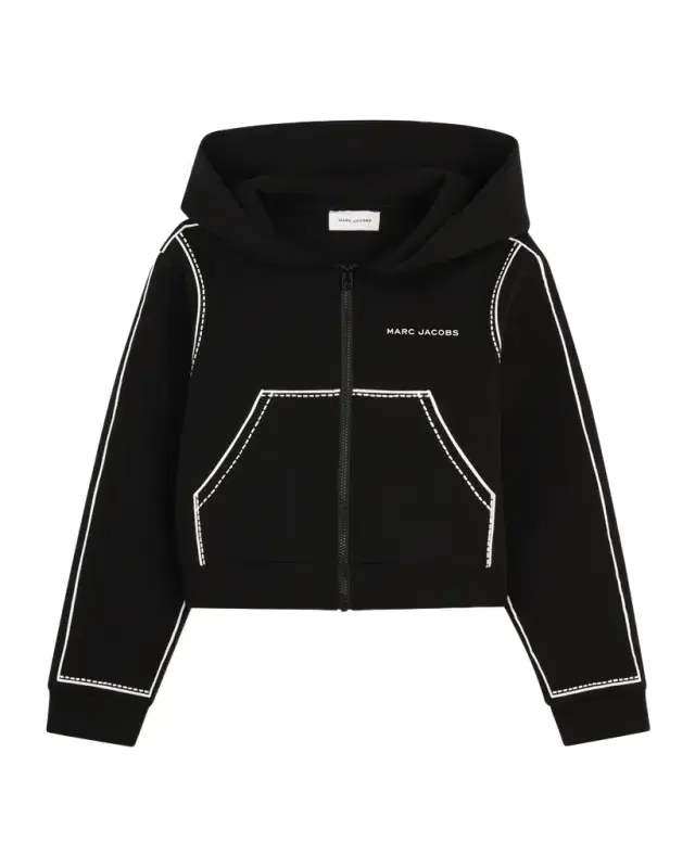 Girl 's Contrast-Stitched Zip-Front Hoodie, Size 8-12