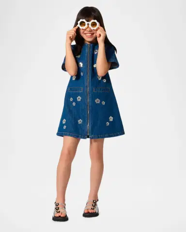 Marc Jacobs Girl 's The Sequin Daisy Denim Dress, Size 4-6 | Thumbnail 2 Marc Jacobs Girl 's The Sequin Daisy Denim Dress, Size 4-6 | Thumbnail 2