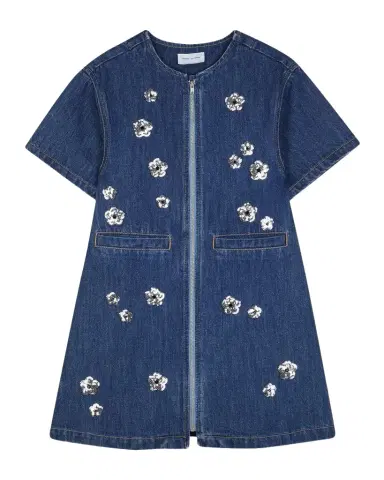 Marc Jacobs Girl 's The Sequin Daisy Denim Dress, Size 4-6 | Thumbnail 1 Marc Jacobs Girl 's The Sequin Daisy Denim Dress, Size 4-6 | Thumbnail 1